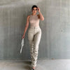 1PC Brown Faux PU Leather Pleated High Waist Stacked Pants Women Slim Hipster Street Style Long Trousers Female 2#