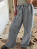 Women Loose Plaid Pants Casual Loose Elastic Straight Wide Leg Trousers with Pockets for Work Office Streetwear