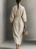 Women's Elegant Long Dresses Casual Turndown Collar Side Slit Shirt Dress Vintage Solid Ruched Dress Loose Robes