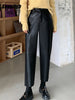 Autumn Winter PU Faux Leather Women's Wide Leg Pants High Waist Female Casual Loose Ankle Length Trousers