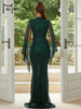 Elegant Apricot Sequin Muslim Party Dress Women Split Sleeve High Neck Bodycon Dubai Evening Dresses Prom Gown