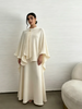 Women Beige Pleated Cape Set Loose Long Sleeved Ruffles Blouse A-line Maxi Flowy Skirt Chic Formal Evening Party Outfit