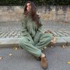 Casual Solid Knit Top Pants Set Women Stand Collar Full Sleeve Sweater Wide Leg Trousers Sets Autumn Lady Suit