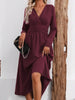 Elegant Solid Color Knit Dress for Women Fall Winter Overlap V-Neck Long Sleeve with Waist Shirring Bodycon Long Maxi Dress