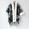 Plus Size Women's Poncho Knitted Cashmere Shawl Coat Warm Autumn Winter Lady Pashmina Wrap with Fur Collar Cozy Wool Scarf Cloak