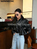 Women's Black Faux Leather Cropped Moto Jacket Asymmetric Zip PU Biker Coat Female Autumn Vintage Punk Outerwear