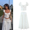 Women's Matching Sets White Y2k Vintage Lace Square Neck Cropped Top & Maxi Skirt Set Holiday Dress Boho Beachwear