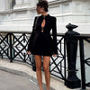 Sexy Plunge Hollow Out Dress Black Striped Slim Long Sleeve Mini Dress Female High Street Party Clubwear Dress