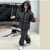In stock Polka Dot Hooded Puffer Coat Drawstring Hem Zip‑Up Winter Women Warm Pants Set Glam Causal Lady Cotton‑Padded Suit