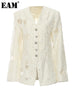 Beige Jacquard Perspective Big Size Elegant Blazer Women V-neck Long Sleeve Jacket Spring Autumn 1DH7169