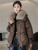 Winter Warm Goose Down Jackets Removable Fur Collar Puffer Jackets Women Thick Female Streetwear White Duck Down Jacket Coat
