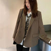 Notched Collar Black Blazer Women Casual Single-Breasted Pocket Jacket for Woman Street Long Sleeve Loose Blazers Coat