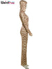 Leopard Contrast Letter Print 2 Piece Set Women Hooded Full Sleeve Crop Jacket+Skinny Stretch Flare Pants Suits