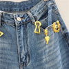Chic Y2K Style Metal Decoration Washed Blue Women's Stacked Jeans Pants For Woman Clothing Wide Leg Vintage Denim Trouserso