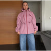 Causal Long Sleeved Grid Female Jacket Drawstring Tight Loose Women's Trench Collar Single Breasted Pocket Outerwear