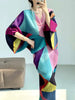 Pleated Batwing Sleeves Dress For Women's Autumn High End And Relaxed Print V-neck Holiday Dresses 17G1980