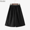 Women's Casual Wide-Leg Pants Elastic Back Waist Solid Loose Mid-Calf Length Trousers Streetwear Cropped Pant