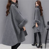 S-5XL Winter Warm Cloak Horn Buckle Woolen Poncho Capes Women Faux Rabbit Fur Dolman Sleeves Loose Long Cappa Coat