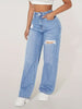 Wide Leg Distressed Straight Jeans for Women Elastic Casual Bootcut Denim Pants Ladies Jeans