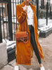 Women Solid Long Sleeve Velvet Jacket Lapel Collar Open Front Long Cardigan Coat With Pockets Fall Outerwear Maxi Duster