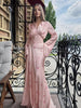 Elegant Printed Satin Long Dress Women Slim Lace Up V-neck Full Sleeve Pleat Dresses Autumn Lady Party Evening Robes