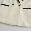 Women Double Breasted Tweed Blazer Coat Vintage Long Sleeve Pockets Female Outerwear Autumn Winter Jacket Casual Blazer
