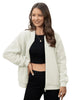 Womens Teddy Fleece Jacket Full Zip Thermal Lined Fuzzy Coat with Inner Pockets Warm Antistatic Winter Outerwear