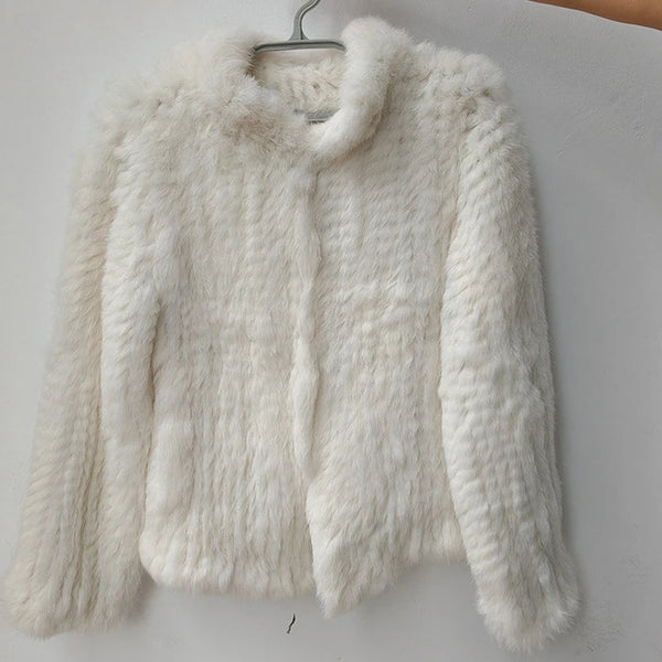 Winter Women Turtle neck Warm Knitted Natural Fur coat Long Sleeve Female Warm Winter Genuine Fur Jacket Thick Outwear