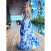 New Summer Sexy Deep V Neck Maxi Dress Floral Print Sling Split Women Dress Beach Holiday A-line Long Dress Casual Tank Top Robe