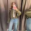 Autumn Women's Green Suede Short Jacket Loose Lapel Zipper Long Sleeve Bomber Coat Female Lady High Street Outwears