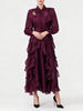 Solid Spliced Ruffles Folds Dresses for Women O Neck Long Sleeves High Waist Patchwork Lace Up Dress Female