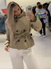 Belted Waist Cropped Trench Double Breasted Stand Collar Autumn Chic Elegant Women Coat Casual Vintage Office Lady Jacket