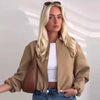 Women's Puffer Jacket Autumn Puff Beige Crop Coat Zip Up Oversized Jacket Plus Size Long Sleeve Tops Loose Outerwears
