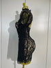 Sexy Black Lace High Neck Hollow Out Design Bodycon Mini Dress Women Long Sleeve Evening Party Club Bar Cocktail Celebrity Gowns