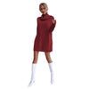 Women's Autumn Winter Knit Dress Solid Color Loose Turtleneck Comfortable Sweater Style Gown