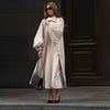 Oversized Solid Wome's Long Trench Coat Puff Sleeve Side Slit Maxi Windbreaker Lapel Single Breasted Lady Autumn Tench Coats