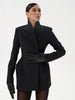 Women Waist Cinching Suit Jacket Elegant V-neck Full Sleeve Single Button Shoulder Pad Slim Coat Lady Commute Outerwear