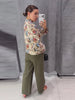 Women Cropped Floral Print Jacket Stand Collar Long Sleeve Button Front Pockets Vintage Loose Short Coat Autumn Chic Blazer
