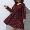 Plus Size Floral Print A-line Dress Women Long Puff Sleeve High Waist Elegant Spring Casual Midi Boho Dress Large Size 6XL 7XL