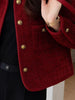 Wine Red Tweed Coats Female Autumn Winter Temperament Short Jacket Korean All-Match O-Neck Outerwear