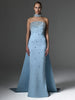 Designer Women's Party Gown With Detachable Cape Diamonds Beaded Embellishments Long Dress