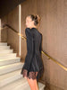 Black Elegant Hollow Out Dress Women Long Sleeve Patchwork Short Lace Dress Club Sexy See Through Dress