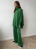 Women's Autumn and Winter Relaxed Leisure Lazy Thick Knit Two-piece Set High Collar Slit Sweater + Long Pants Suit