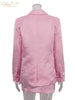 Loose Pink Satin 2 Piece Sets Women Outfit Elegant Long Sleeve Blazer With Mid Waist Mini Skirts Set Female