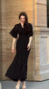 Solid Long Dress Women Flare Sleeve A Line Dresses Casual Ruffles Midi Waist Vestidos V Neck Office Lady Slight Strech