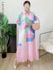 Maxi Pleated Dress For Women Lapel Single Breasted Long Sleeves Color Block Tassel Hem Loose Chic Clothing Autumn 2R5928