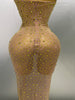 Sexy Sparkly Silver Rhinestone See Through Mesh Long Dress Women Evening Birthday Party Bar Stage Show Costume