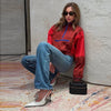 Color Block Cropped Anorak Jacket Women Stand Collar Half Zip Kangaroo Pocket Long Sleeve Jackets Autumn Casual Chic Coat