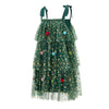 Sequins Star Print Christmas Dress Women's Tie Shoulder Strap Tiered A-Line Tulle Dress for Party Evening Gown Vestidos