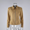 Vintage Waist Cinching Women Short Coat Long Sleeve Zipper Crop Lapel Coats Lady Daily Commute Street Outerwear